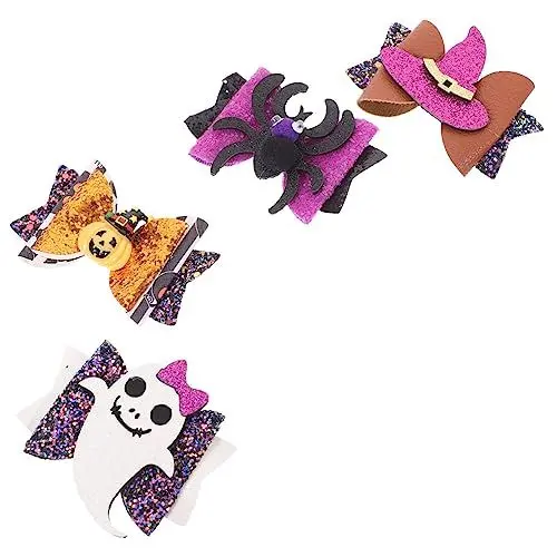 Produktbild: FRCOLOR 4 Stück Halloween-haarspangen Hexenhut Haarspange Halloween-cartoon-haarspangen Haarspange Mit Spinne Glitzernde Haarspangen Halloween Schleife Haarspange Kind Skelett Kürbis Leder