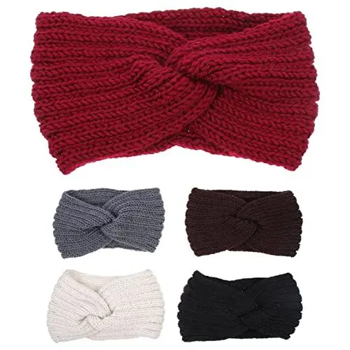 Produktbild: FRCOLOR Elastisch Haarband 5 Stück Damen-Haarbänder Verdreht Geknotete Dehnbare Haarbänder Verdrehte Elastische Turban-Kopfwickel Handgefertigte Stirnbänder Haarschmuck Zum Flechten