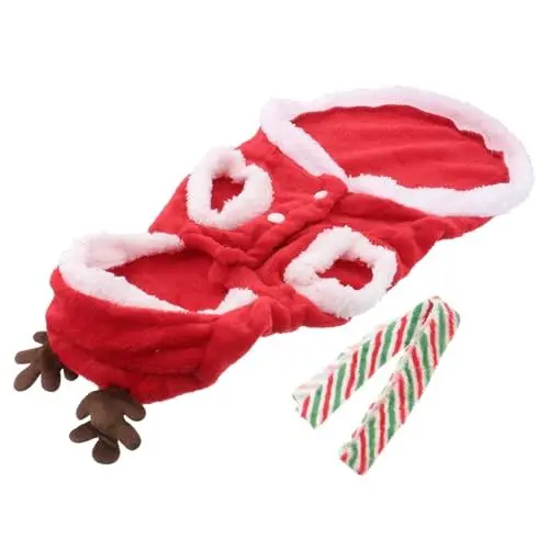 Produktbild: FRCOLOR Hundeurlaubskleidung Weihnachtswelpen-Kapuzenmantel weihnachtsmann kostüm Mäntel Kleider Flanell Haustierkostüm Weihnachtskleidung für Hunde Winter Jacke mit Hut Chihuahua Pullover