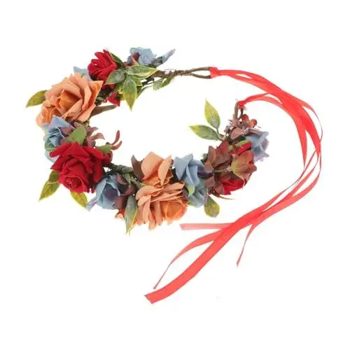 Produktbild: FRCOLOR Regenbogen-girlanden-stirnband Hochzeit Stirnband Braut Stirnband Brautjungfer Kopfschmuck Blumenstirnbänder Hawaiianisches Stirnband Hochzeitskrone Für Die Braut Haarkranz Stoff