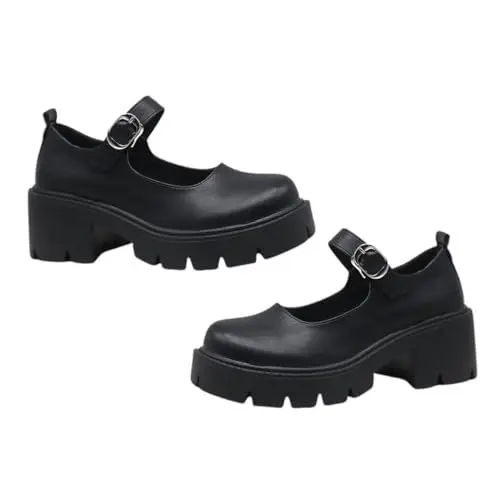 Produktbild: FRCOLOR Schuhe Mit Blockabsatz Für Damen Runde Schnallenschuhe Pu-Plateauschuhe Mit Klassischem Design Geeignet Für Business Party Und Legeren Anlässe