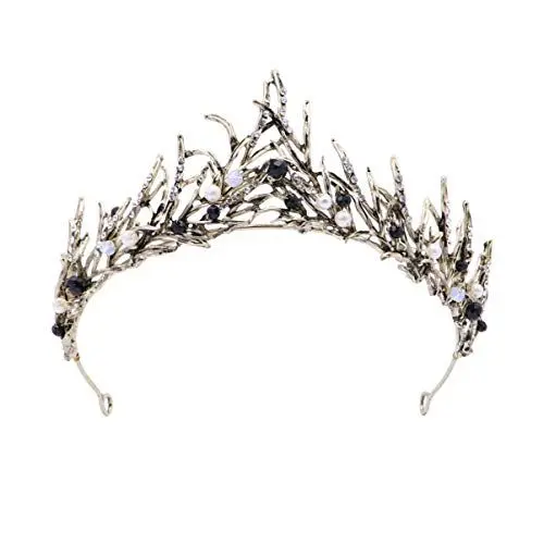 Produktbild: FRCOLOR Schwarze Perle Krone Barock Strass Krone Krone Braut Frauen Hochzeit Tiara für Unkraut Jäten Halloween Party