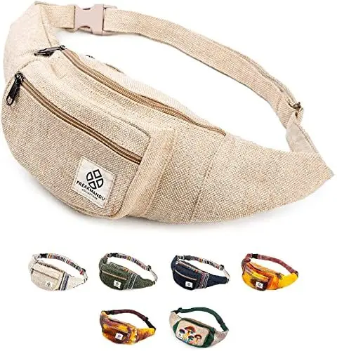 Produktbild: Freakmandu Unisex Hanf Gürteltasche – Fanny Packs, Hüftgürteltasche zum Umhängen, Boho Hippie Stil, Handgefertigte Hüfttaschen für Wandern, Laufen, Joggen, Männer und Frauen, Nirvana