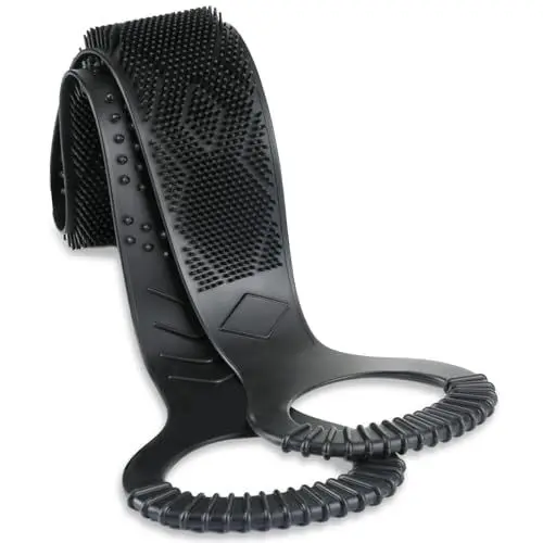 Produktbild: FREATECH Rückenbürste zum Duschen, 90 cm 2-seitig Dschbürste aus Silikon für Schonende Reinigung und Peeling, Badebürste zur Körpermassage und Cellulite, Hygienische & Langlebige, Schwarz