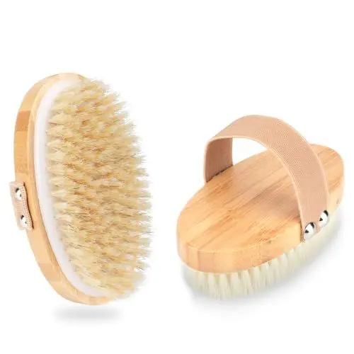 Produktbild: FREATECH 2 Stück Trockenbürste Körperbürste Set mit Weichen & Harten Naturborsten, Peelingbürste Badebürste Duschbürste Massagebürste zur Entfernung Cellulite, Förderung Durchblutung und Lymphdrainage