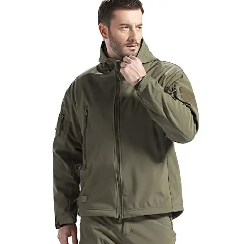 Produktbild: FREE SOLDIER Herren Winterjacke Military Softshell Jacken Outdoor Fleecefutter Winddichte Wasserdichte Jacke mit Kapuze Warme Taktische Jacken mit Mehreren Taschen für Jagdausflüge (Grün,3XL)