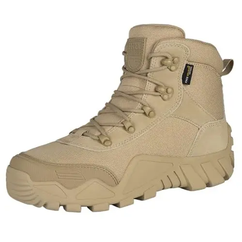 Produktbild: FREE SOLDIER Stiefel Herren Wanderstiefel Tactical Kampfstiefel Outdoor Military Boots Männer Wanderschuhe zum Trekking, Jagen, Arbeiten, Armee Training, Combat(Sandfarbe, 46EU)