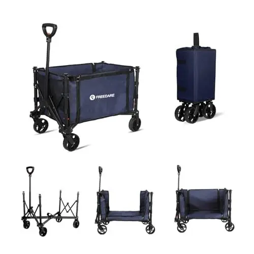 Produktbild: FREEDARE 70 kg/120 l Bollerwagen, Faltbar für Camping und Einkaufen, mit Abnehmbaren Rädern und Verstellbarem Griff, Allzweck-Gartenwagen mit Wechselplane, Marineblau