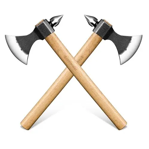 Produktbild: Freelander 2PCS Beil Axt Set, Handgeschmiedet Outdoor Survival Axt Holz Spalten Holzgriff, Spaltaxt für Holz Prof mit Hammer Survival Beil Outdoor Bushcraft Camping Beil Geschenk für Männer