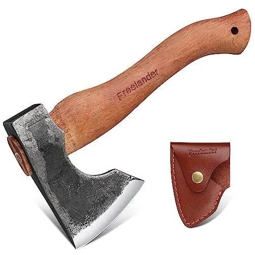 Produktbild: Freelander Axt-Survival Beil Handgeschmiedet, Handbeil 28CM Axt Holz Spalten mit Schwarzer Walnuss-Griff, Wikinger mit Scheide, Outdoor Bushcraft, Klein, für Camping, Wandern