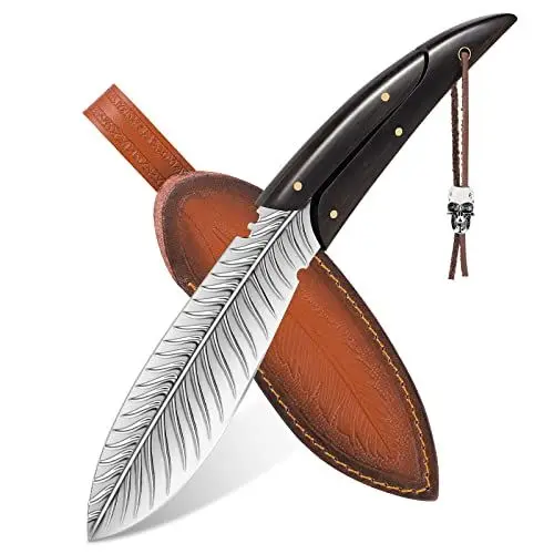 Produktbild: Freelander Küchenmesser Ausbeinmesser, Full Tang Kochmesser Japanisches Messer, Scharfes Feder Messer mit Holzgriff, Grillmesser mit Scheide, Hackmesser Outdoor Messer für Küche