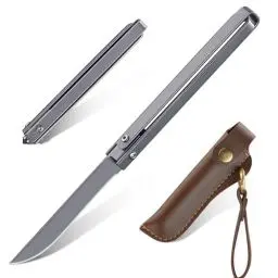Produktbild: Freelander Slim Taschenmesser Klappmesser, 440C Hochwertige Messer Klappmesser Zweihandmesser, Taschenmesser Outdoor mit Scheide, EDC Messer für Camping, Wandern, Angeln, Geschenk für Männer