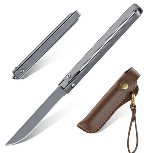 Produktbild: Freelander Slim Taschenmesser Klappmesser, 440C Hochwertige Messer Klappmesser Zweihandmesser, Taschenmesser Outdoor mit Scheide, EDC Messer für Camping, Wandern, Angeln, Geschenk für Männer