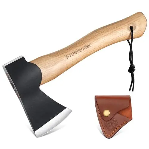 Produktbild: Freelander Survival Axt Klein, 26CM Outdoor Axt Holz Spalten Handbeil Geschmiedet, Bushcraft Axt Beil mit Lederscheide, Outdoor Axt Survival Camping Leicht Spaltaxt, Geschenke für Männer, axe-04