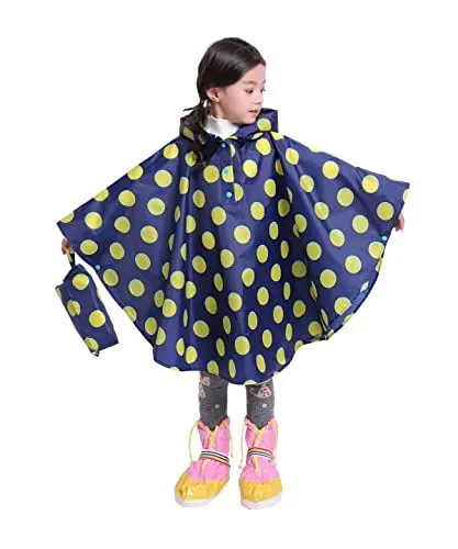 Produktbild: Freesmily Kinder Netter Regenmantel Wasserdichter Regen Poncho Jacke Mantel für Mädchen Jungen Kind (Gelber Punkt, L)