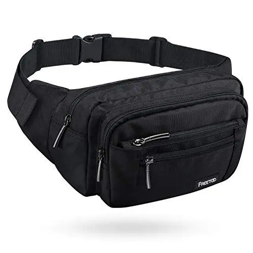Produktbild: FREETOO Gürteltasche Bauchtasche Multifunktionale Hüfttasche mit Reißverschluss Geeignet für Reise Wanderung und Alle Outdoor-aktivitäten Schwarz für Damen und Herren (Schwarz)
