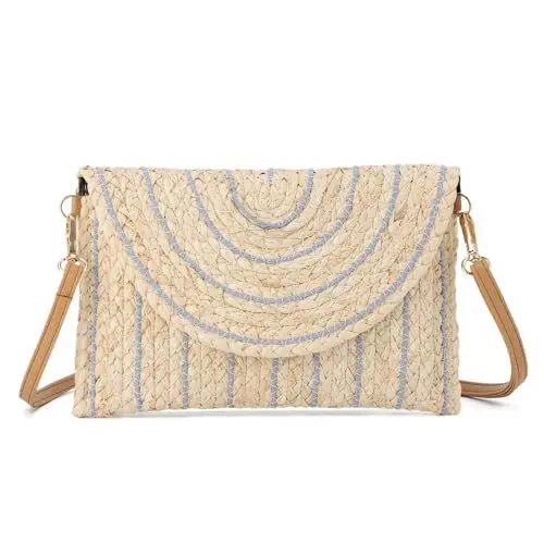 Produktbild: Freiesoldaten Frauen Stroh Clutch Tasche Sommer Strand Handgeflochten Umschlag Brieftasche Crossbody Handtaschen