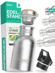 Produktbild: freigeist Trinkflasche Edelstahl 1l einwandig mit Gratis Sportverschluss - Trinkflasche 1l | 750 | 500 | 350 ml - Edelstahl Trinkflasche