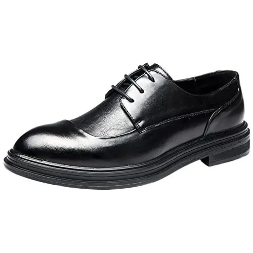 Produktbild: Freiluftkind BarfußSchuhe Damen Hohe Schuhe Damen Business-Kleidung für Herren, Freizeitschuhe, britische, Spitze, einfarbige Lederschuhe zum Schnüren Blau Riemchen Pumps BarfußSchuhe (Black, 41)