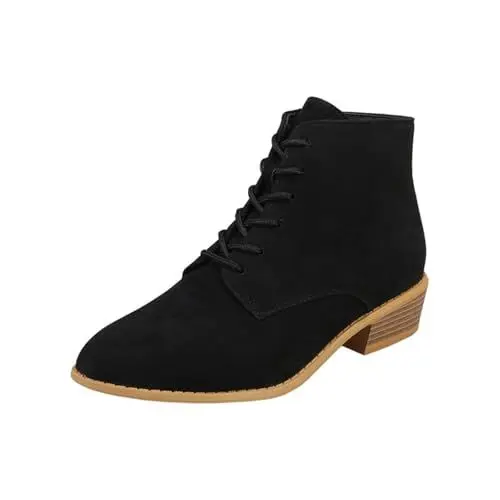 Produktbild: Freiluftkind BarfußSchuhe Damen Hohe Schuhe Damen Modische Nude-Stiefel für Damen, Kurze Stiefel mit Schnürung, Kurze Stiefel mit Absatz für Damen Freiluftkind BarfußSchuhe Damen Hohe (Black, 40)