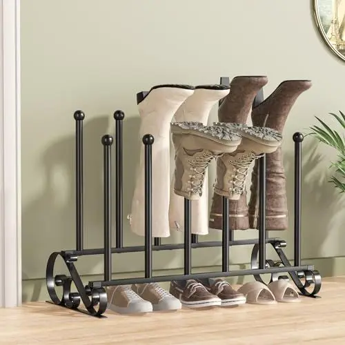 Produktbild: Freistehende Schuhregale für den Garten – Schuh-Organizer aus Schwarzem Metall für Stiefel, Bauernhaus-Schuhregal für Schlafzimmer, Eingangsbereich, Terrasse im Freien, Schuhaufbewahrung für 6 Paar