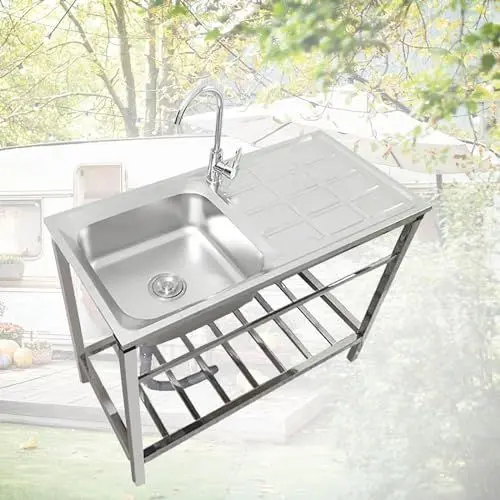 Produktbild: Freistehende Spüle Gewerbliche Spüle Mit Werkbank Und Ablagefächern Edelstahl Spülbecken 1 Becken Küchenspüle Leicht Zu Reinigen/installieren Für Restaurant Wäscherei Garage Oder Garten (Size : 75x40