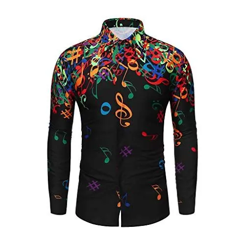 Produktbild: Freizeithemd Herren Regular Fit Floral Business Hemd Langarm Button Down Print Langarm Hemd Party Kustüm (4XL,Schwarz)