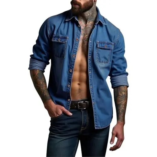 Produktbild: Freizeithemd Overshirt Slim Fit Hemd Herren Herrenhemd Lila Jeanshemd Leinenhemd Langarm Lederhemd Westernhemd Sommerlicher Anzug Jacket für Blau 3XL