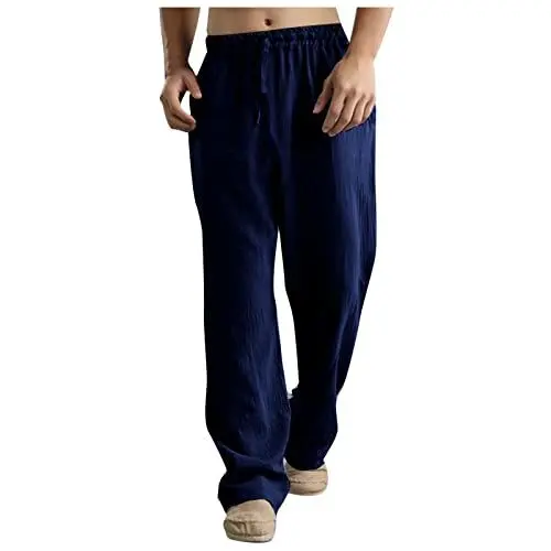 Produktbild: Freizeithose Herren Leinenhose Herren Jogging Hose Herren Leicht Sommerhose Herrenhosen Übergröße Baumwollehosen Loose Fit Casual Strandhosen Loungewear Wanderhose Herren Sommer blau 4XL