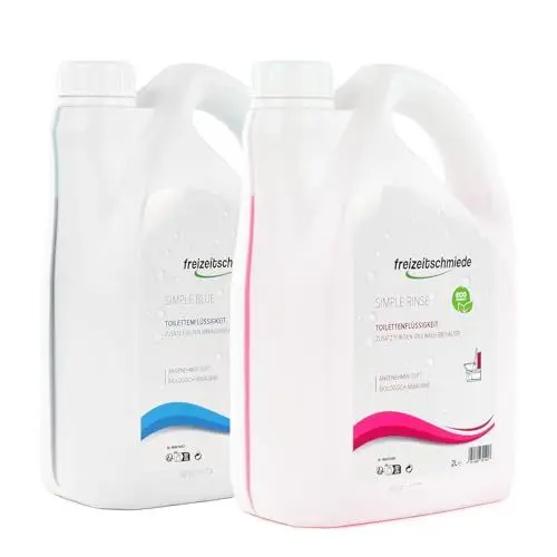 Produktbild: Freizeitschmiede Set Simple Blue + Simple Rinse Toiletten Zusatz je 2L Spülwasserzusatz, Sanitärflüssigkeit für Campingtoilette