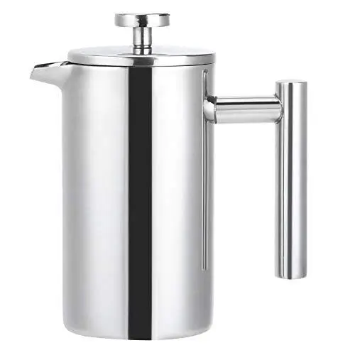 Produktbild: French-Press-Kaffee-/Teebereiter, 350 Ml, Doppelstock-Edelstahl-Presskaffeemaschine, Wärmeisolierter Kaffee-Teekanne, Wasserkocher