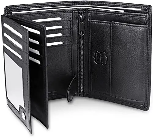 Produktbild: Frentree® Herren Geldbörse aus Nappa Leder mit RFID Schutz, 15 Kartenfächer, Hochformat Portemonnaie, Schwarz