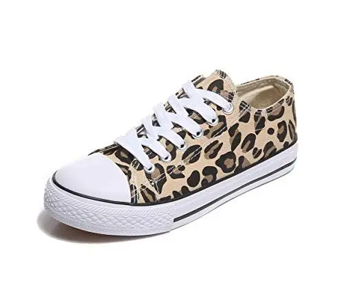 Produktbild: Frentree Unisex Damen Herren Sneaker Low Bequeme Leinenschuhe (bei größerem Fuss eine Nummer größer nehmen als Vorschlag), Farbe:Leopard, Größe:37