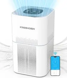 Produktbild: FRESHDEW Wi-Fi Luftreiniger Allergiker, CADR 300m³/h für 100㎡ Raucherzimmer Wohnung, 4-Stufen Luftfilter kann Staub Gerüche Schimmel, Digitale Luftqualität, Smart HEPA Air Purifier 24dB, Weiß