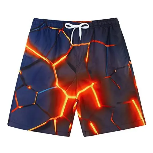Produktbild: Freshhoodies Badehose Jungen Lava 3D Lustige Gedruckte Grafik Badeshorts Kinder Rot Schnelltrocknen Schwimmhose Boardshorts, 9-10 Jahre