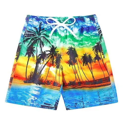 Produktbild: Freshhoodies Badehose Jungen Palme Schnelltrocknen 3D Lustige Gedruckte Grafik Meer Badeshorts Kinder Schwimmhose Boardshorts, 5-6 Jahre