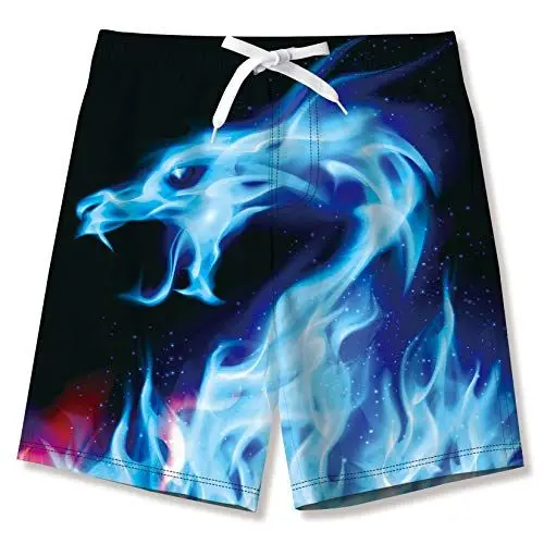 Produktbild: Freshhoodies Badeshorts Jungen Drache Lustige Badeshorts Kinder Schnelltrocknen 3D Blau Gedruckte Grafik Boardshorts Schwimmhose, 7-8 Jahre