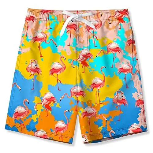 Produktbild: Freshhoodies Badeshorts Jungs Neon Flamingo Sommer Schnelltrocknend Badehose Kinder Hawaiian Beach Short Strandkleidung mit Netzfutter für Strand Urlaub 12-14 Jahre