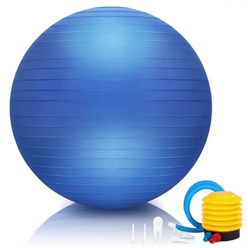 Produktbild: Fresion Anti-Burst Gymnastikball, Pilates Ball, Pezziball 65cm - Gymnastikball Schwangerschaft, Sitzball Büro für Balance, Pilatesball für Fitness/Yoga (Blau, 65 cm (für KörpergröBe 155-175cm))