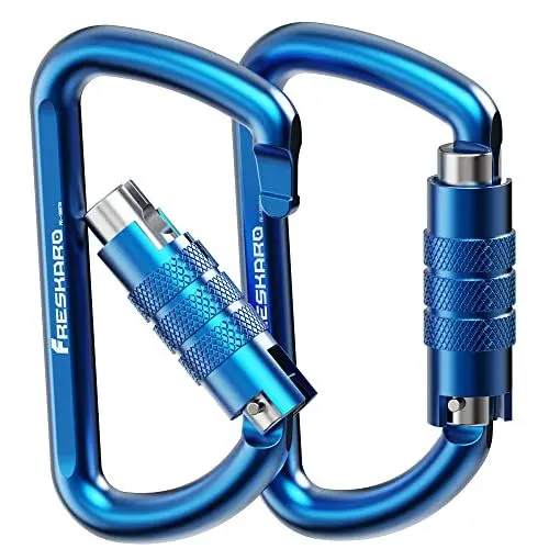 Produktbild: FresKaro 3inch Twist Locking Karabiner-Clips, Gewichtsklasse 1224kg, Auto-Lock Aluminium Karabiner, für Hängematten, Yoga Swing, Camping, Schlüsselbund, Sichere Hunde (Blau)