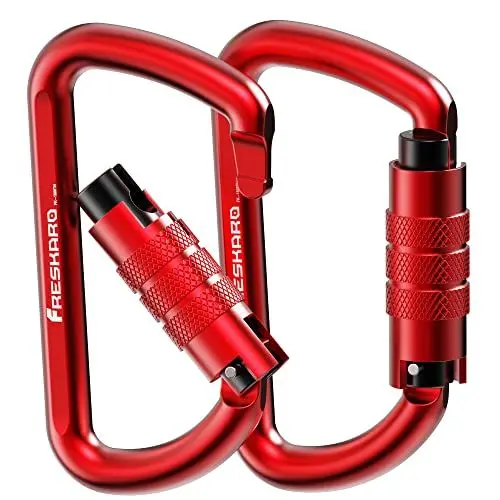 Produktbild: FresKaro 3inch Twist Locking Karabiner-Clips, Gewichtsklasse 1224kg, Auto-Lock Aluminium Karabiner, für Hängematten, Yoga Swing, Camping, Schlüsselbund, Sichere Hunde (Rot)