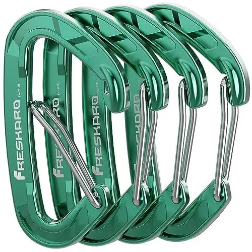 Produktbild: FresKaro Karabiner Haken-Karabinerhaken 15kN, Robust, Klein, Stabil, Schlüsselanhänger, Zubehör, Federschnapper, für Camping Hängematte Schaukel Hundeleine Schlüssel, Nicht zum Klettern, 4Stück Grün