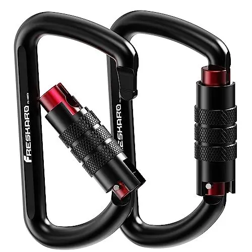 Produktbild: FresKaro Karabiner Schwarz, mit Drehsicherung, 12kN-1224kg Twist Lock, Aluminium, Ultraleicht Belastbar, Autolock, Schnellverschluss Karabina für Hängematte, Schlüssel, Hundeleine, 2 Stück
