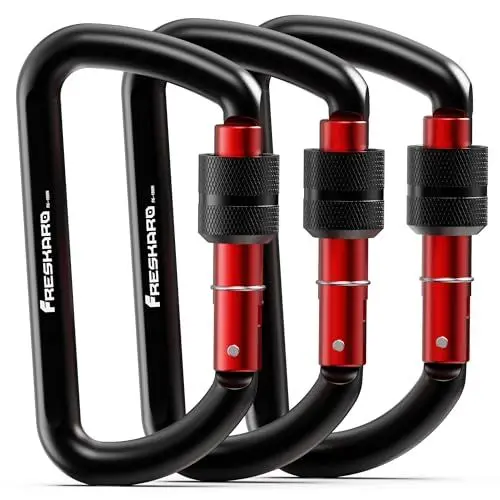 Produktbild: FresKaro Karabinerhaken Schwarz, Karabina Schraubverschluss, Carabiner Schlüsselanhänger, Schraubkarabiner, Schloss, 12kN-1224kg, Aluminium, Ultraleicht, Belastbar, für Schlüssel, Hundeleine, 3 Stück