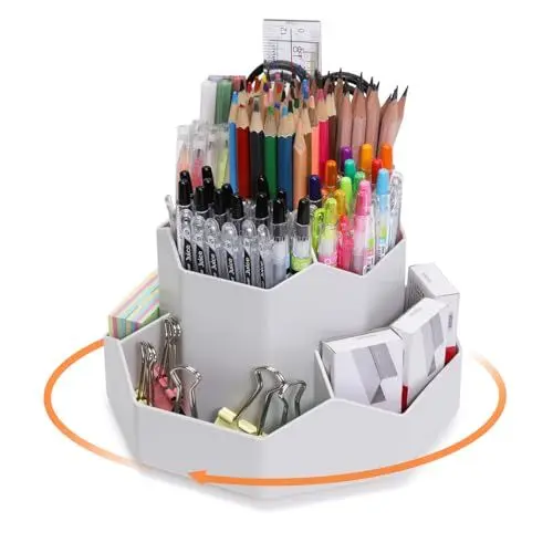 Produktbild: FRETONBA Rotierende Stiftehalter Schreibtisch Organizer, Büro Organizer Stifte Organizer mit 9 Fächern, 360 Grad Stiftehalter Drehbar, Große Kapazität, Grau