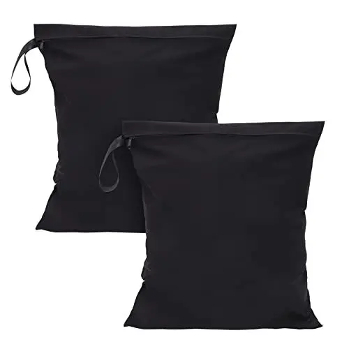 Produktbild: FRETONBA Wetbag 40x 50 cm 2 Stück Nasstasche Wiederverwendbar mit Reißverschluss, wasserdichte Wet Bag Schmutzige Kleidung Tasche Organiser für Badeanzüge, Strandtuch, Sportkleidung - Schwarz