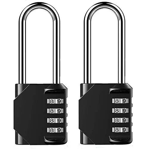 Produktbild: Fretrecy Kombinationsschloss Hochleistungsschloss Vorhängeschloss 4-stelliges rücksetzbares Zahlenschloss für Schule, Fitnessraum, Außenschuppen, Haspeschrank, Tor - 2er Pack (Lange Schäkel)