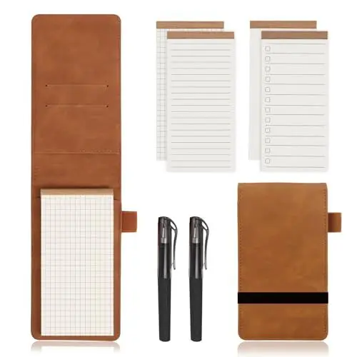 Produktbild: Freude Mini Notizbuch Set, 8 Stück, Kleine PU-Leder Braun Pocket Notebook mit Ersatz Notizblöcke, Liniert 4 Stück, Mini Kugelschreiber 2 Stück – für Schule,Ärzte, Anwälte, Polizisten und mehr