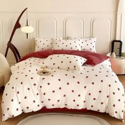 Produktbild: Freyamy Bettwäsche 155x220cm 2teilig Weiß Rot Herz Mädchen Bettwaren-Sets Romantisch Liebe Bettwäsche 100% Microfaser Liebesmotiv Bettbezug mit Reißverschluss und Kissenbezug 80x80cm