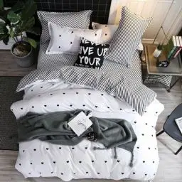 Produktbild: Freyamy Bettwäsche 155x220cm 2teilig Weiß Schwarz Herz Bettwaren-Sets 100% Microfaser Weiche Wendebettwäsche Romantisch Liebe Bettbezug mit Reißverschluss und Kissenbezug 80x80cm